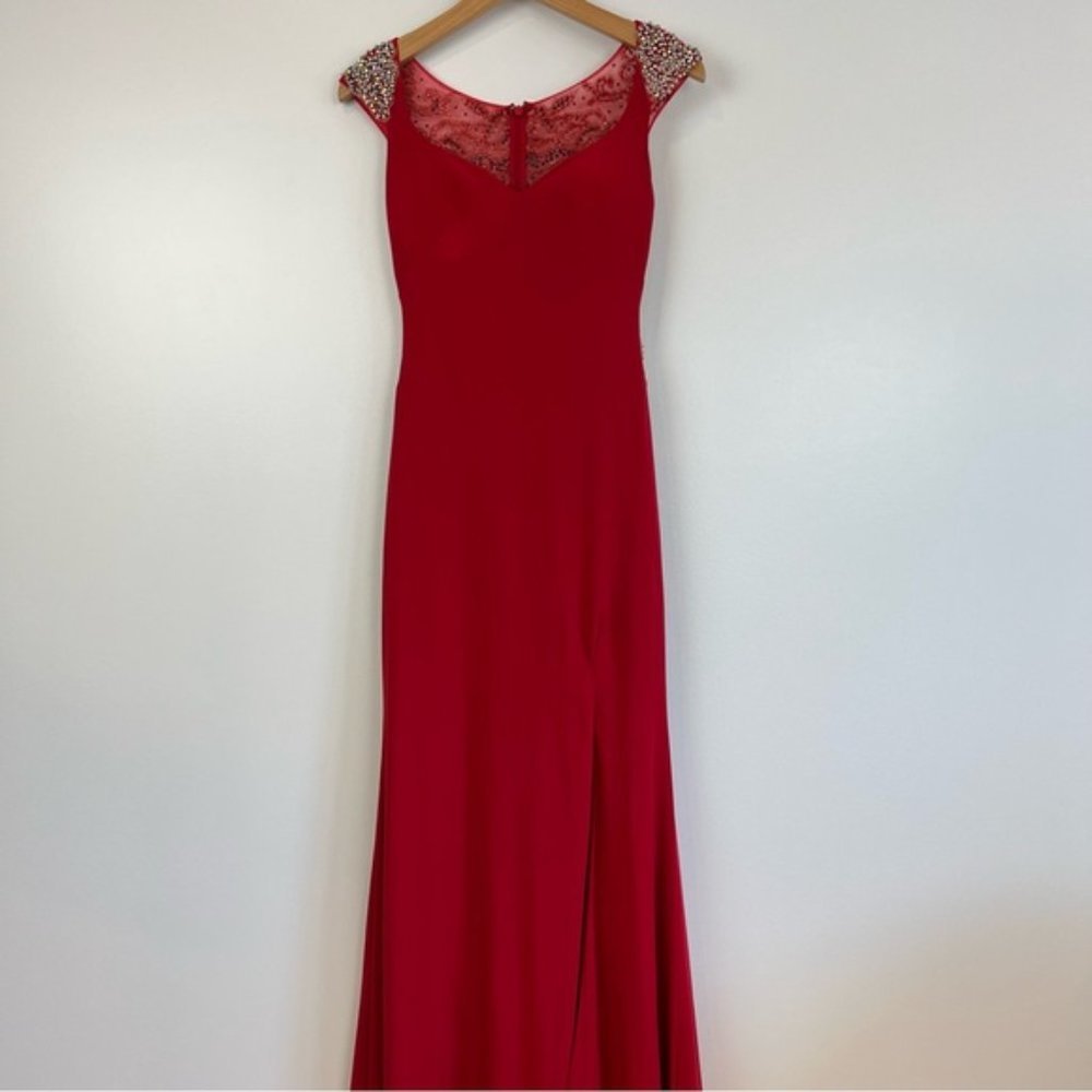 STUNNING Red Alyce Paris Formal Bedazzled Maxi Prom Dress sheer back size 00 - Picture 15 of 16
